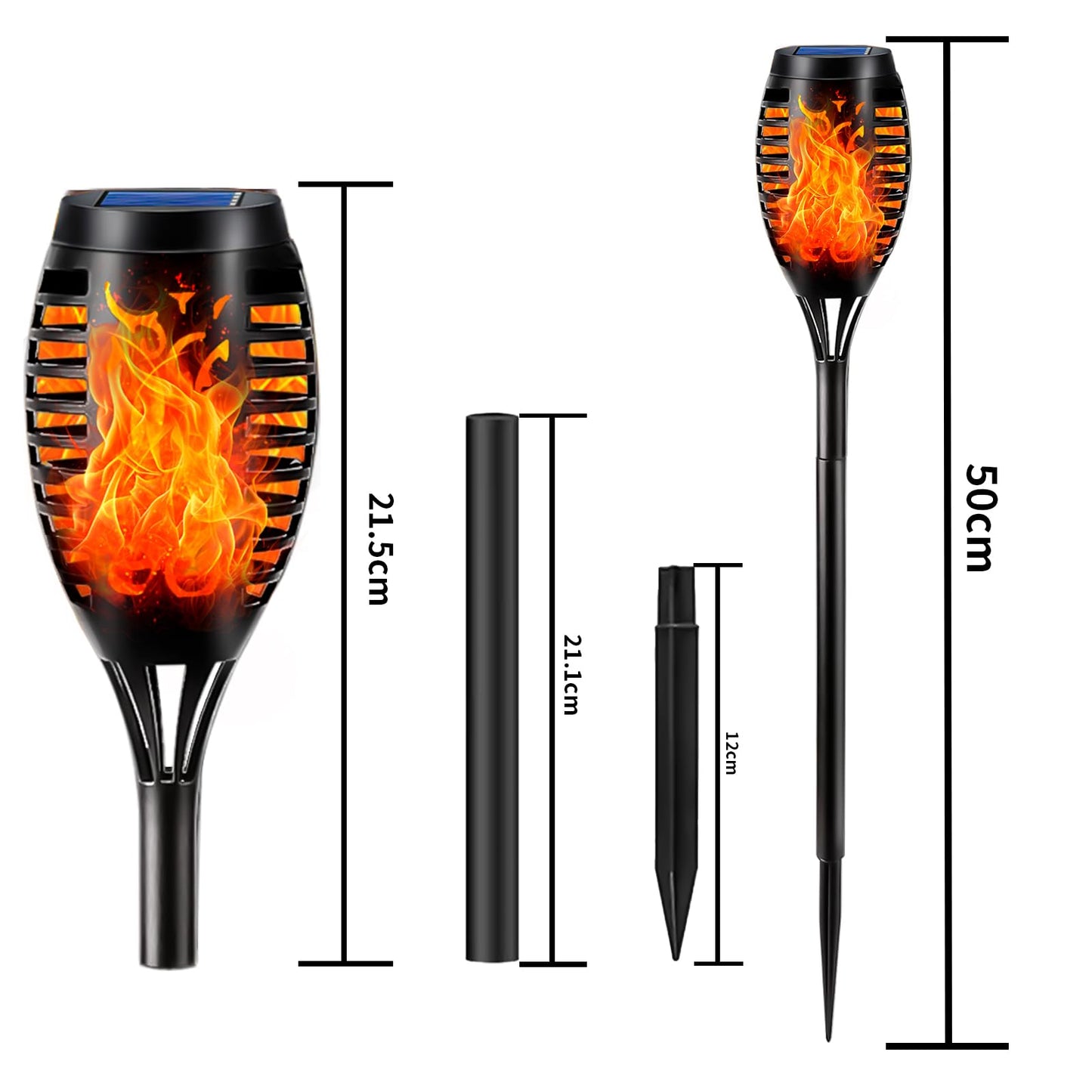 LQWELL® Solarleuchten Solar Fackellicht für Außen Garten 6 Stück 12 LED Solarlampe mit Realistischer Flammeneffekt IP65 Wasserdicht Gartenfackeln Solar Weg Hinterhöfe Rasen Beleuchtung (6 Stück)