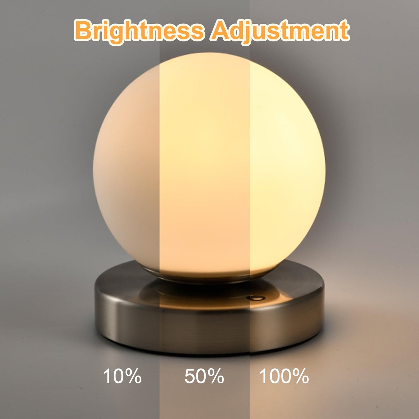LQWELL® Nachttischlampe Nachttischleuchte, Tischlampe Tischleuchte 3 Dimmstufen USB Wiederaufladbar Touch Beistelltischlampe Leselampe Kugel Glas für Drinnen Schlafzimmer Fensterbank