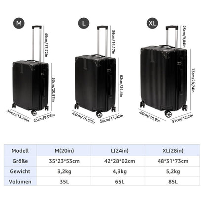 YONSLY® 3-Piece Luggage Set, Suitcase Trolley, Hardshell Suitcase, Carry-On Luggage Sets with 4 Wheels, Password Lock, Hard Case, M(20″), L(24″) and XL(28″), Dark Blue