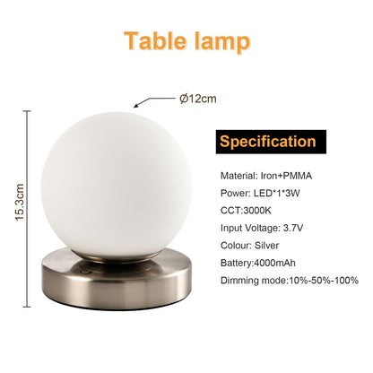 LQWELL® Bedside Lamp Bedside Lamp, Table Lamp Table Lamp 3 Dimming Levels USB Rechargeable Touch Side Table Lamp Reading Lamp Ball Glass for Indoors Bedroom Windowsill