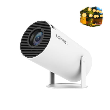 LQWELL® HY300 PRO Mini Projector + Solar Lantern Combination, 4K 1080P Support, Android 11, Wireless Projection, Supports Airplay Miracast, with WiFi Bluetooth, Portable Projector