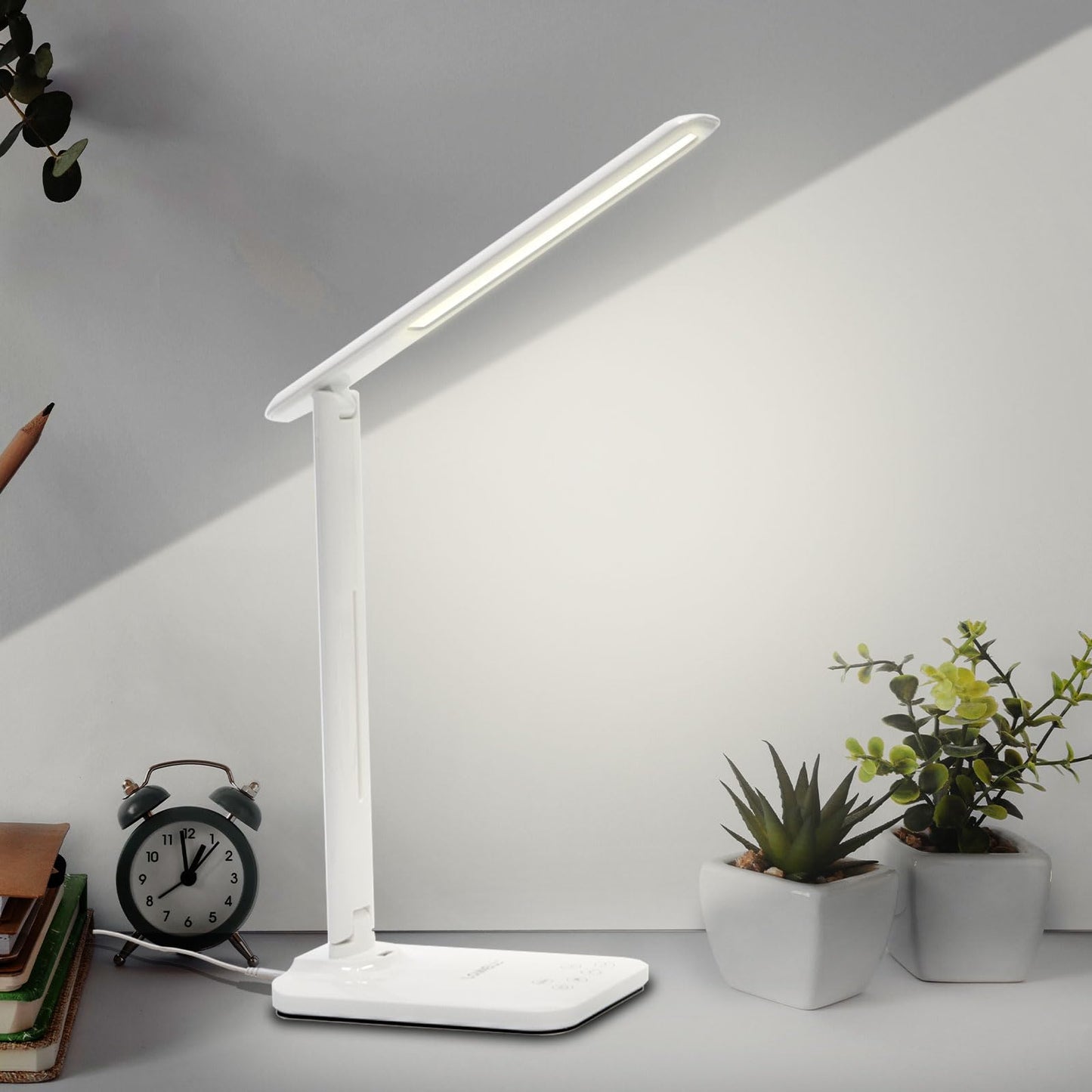 LQWELL® Desk Lamp LED, 3 Color Temperature Modes and 9 Brightness Levels Flicker-Free Eye Protection Bedside Lamp USB Charging Touch Control and Memory Function for Offices Bedrooms