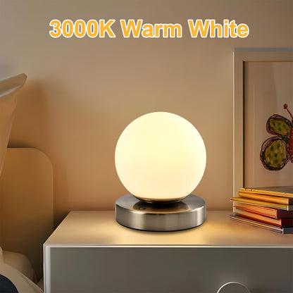 LQWELL® Bedside Lamp Bedside Lamp, Table Lamp Table Lamp 3 Dimming Levels USB Rechargeable Touch Side Table Lamp Reading Lamp Ball Glass for Indoors Bedroom Windowsill