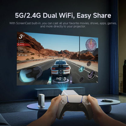 LQWELL® Beamer, Home Cinema Projector 1080P, Supports 5G WiFi, BT5.2 with Android OS, 230-Degree Angle, 120-Inch Display, Motorized Focus, for Phone/PC/Xbox, HDMI, USB