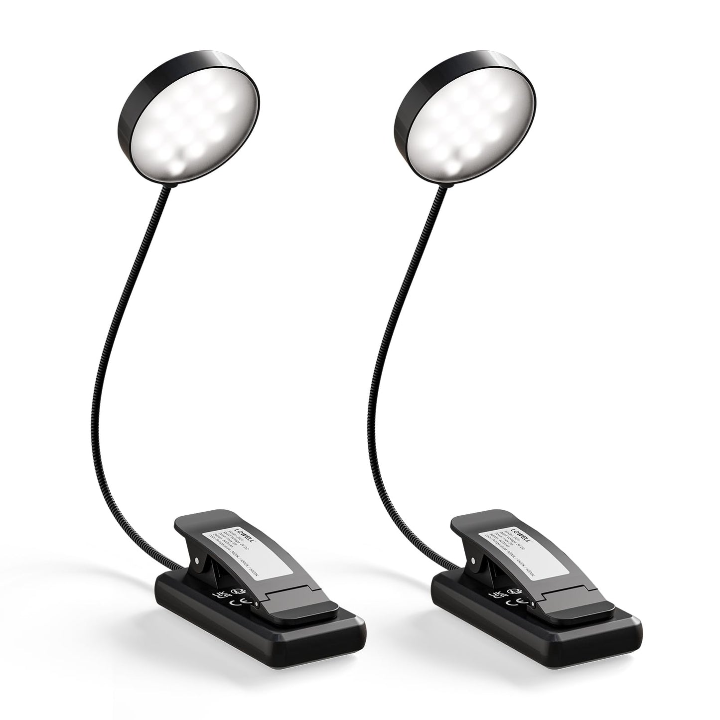 LQWELL®2× Nachttisch-Leselampe, wiederaufladbare USB-Leselampe, 3 Farbtemperaturen, 10 Helligkeitsstufen, stufenlos dimmbar, 360° flexibles Buchlicht für Kinder und Buchliebhaber (Schwarz, 2 Stück)