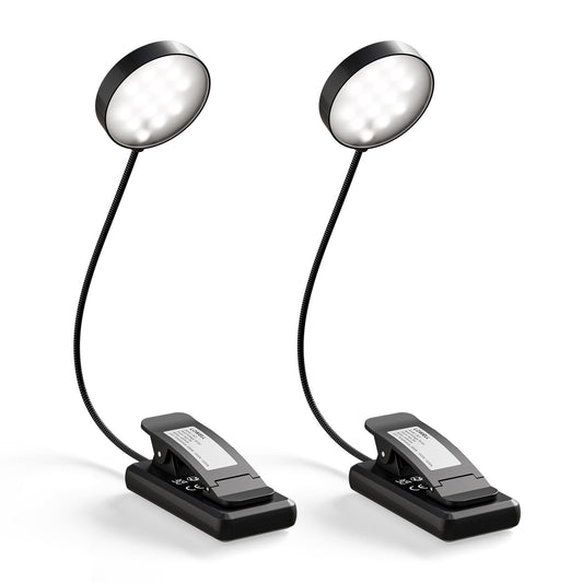 LQWELL®2× Nachttisch-Leselampe, wiederaufladbare USB-Leselampe, 3 Farbtemperaturen, 10 Helligkeitsstufen, stufenlos dimmbar, 360° flexibles Buchlicht für Kinder und Buchliebhaber (Schwarz, 2 Stück)