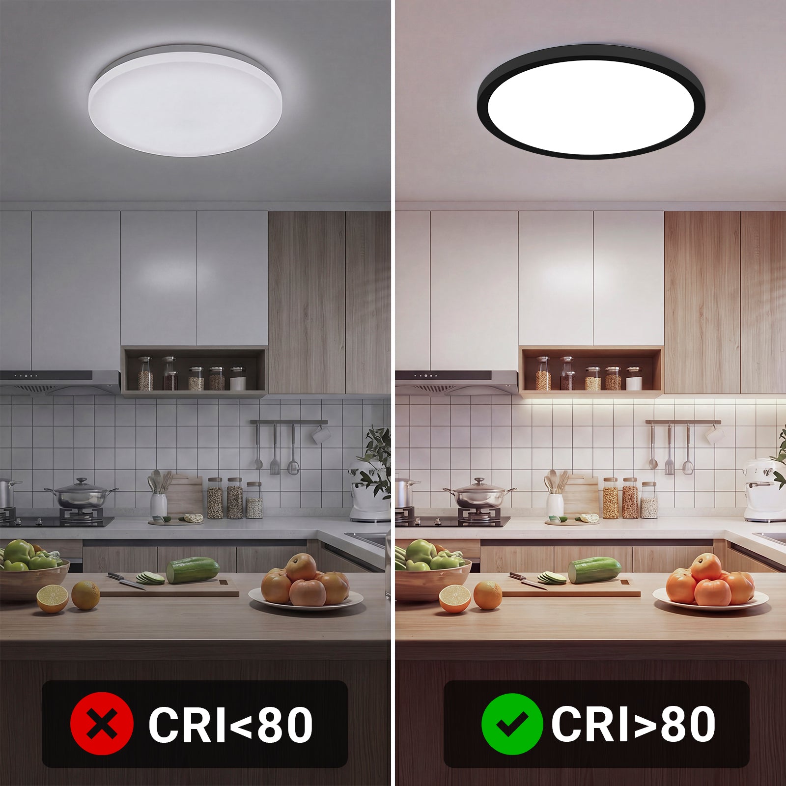Flache runde LED-Deckenleuchte, weißer Diffusor, schwarzer Außenring