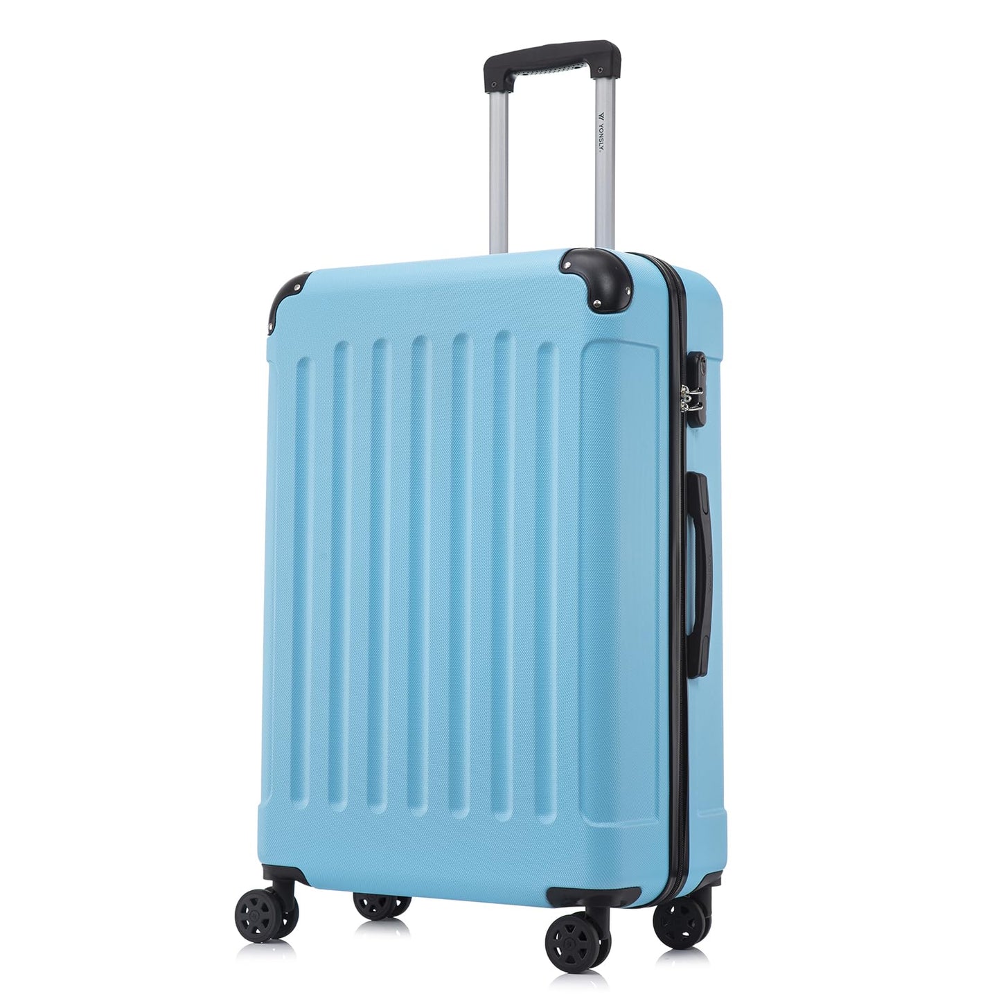 yonsly Koffer Suitcase M Hellblau, Trolley Reisekoffer, Rollkoffer Handgepäck mit 4 Rollen 360°, ABS Hartschalen, Sicherheitsschloss, Weicher Gummigriff, 210D-Futter