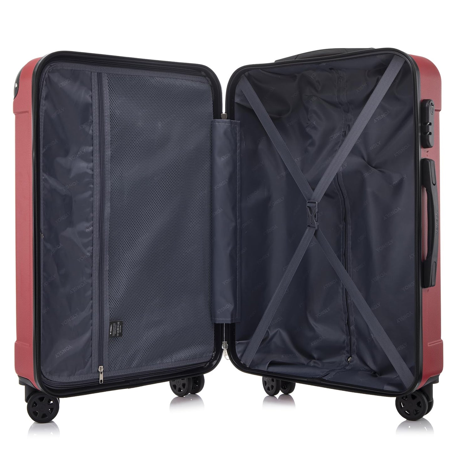 yonsly Koffer Suitcase M Rot, Trolley Reisekoffer, Rollkoffer Handgepäck mit 4 Rollen 360°, ABS Hartschalen, Sicherheitsschloss, Weicher Gummigriff, 210D-Futter