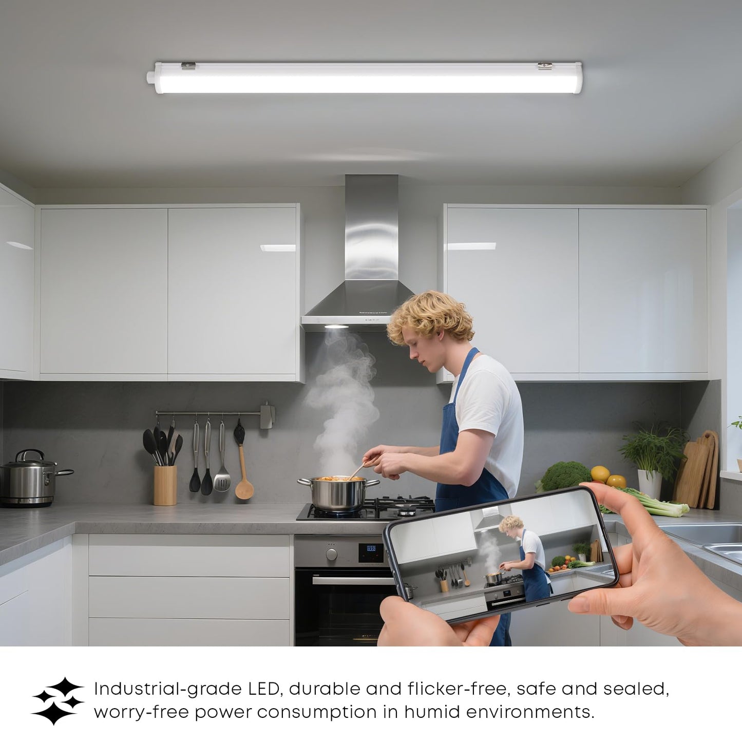 LQWELL LED Feuchtraumleuchte, LED Röhre 120x6.8x5cm IP65 Wasserfest, 36W 4050LM 4000K, Deckenleuchte Lange als Kellerleuchte, Wannenleuchte, Nassraumleuchte, Garagelampe, Werkstattlampe