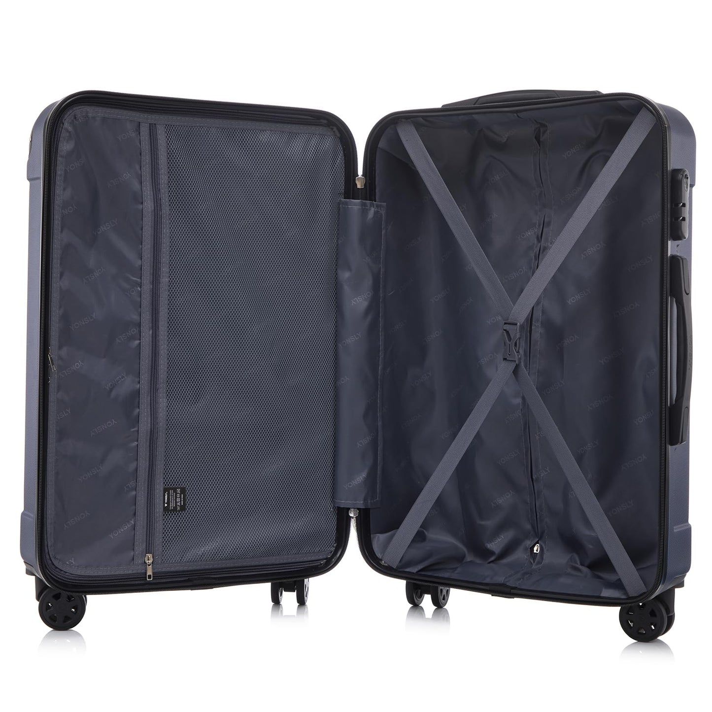 yonsly Koffer Suitcase L Dunkelblau, Trolley Reisekoffer, Rollkoffer Handgepäck mit 4 Rollen 360°, ABS Hartschalen, Sicherheitsschloss, Weicher Gummigriff, 210D-Futter