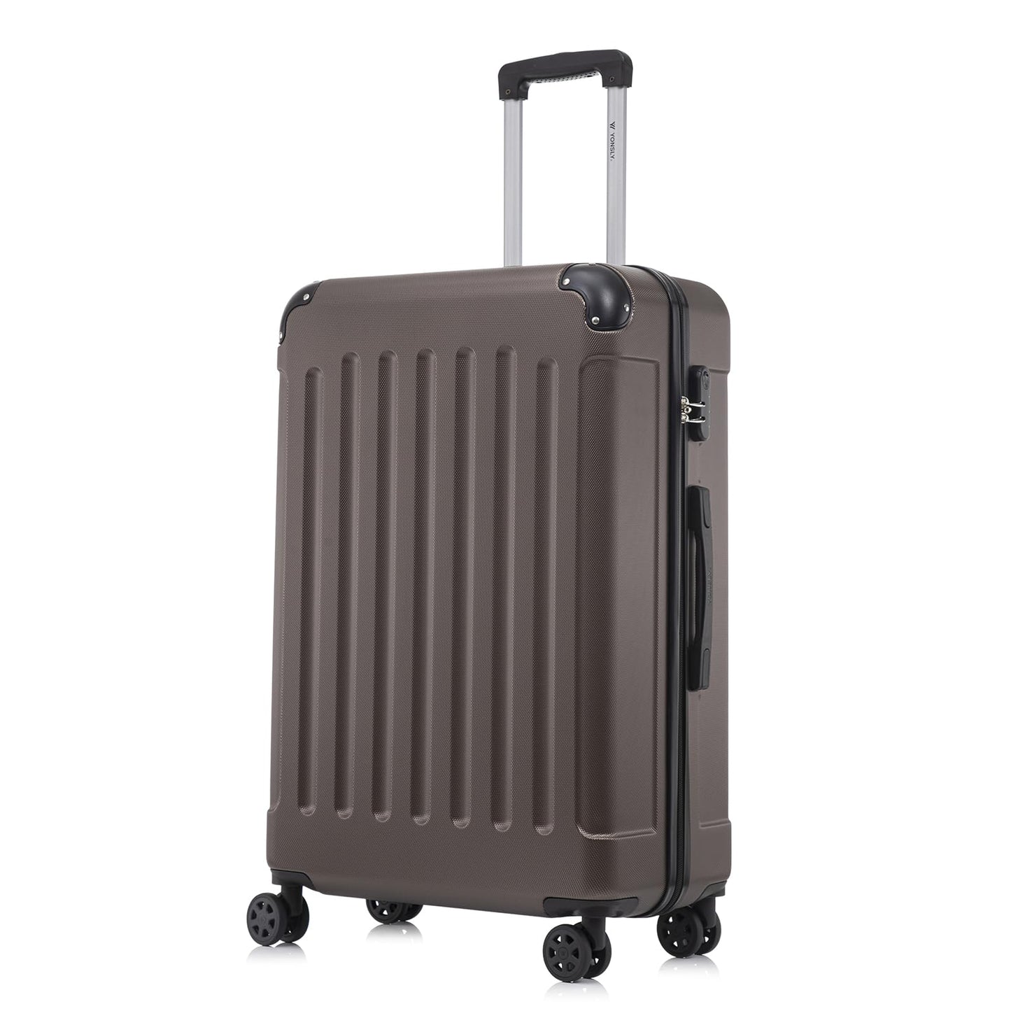 yonsly Koffer Suitcase M Braun, Trolley Reisekoffer, Rollkoffer Handgepäck mit 4 Rollen 360°, ABS Hartschalen, Sicherheitsschloss, Weicher Gummigriff, 210D-Futter