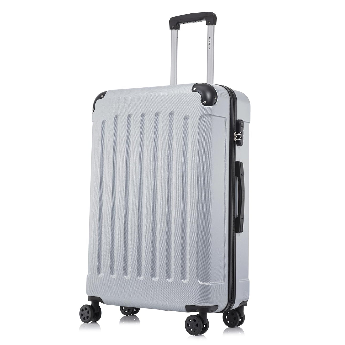 yonsly Koffer Suitcase L Silber, Trolley Reisekoffer, Rollkoffer Handgepäck mit 4 Rollen 360°, ABS Hartschalen, Sicherheitsschloss, Weicher Gummigriff, 210D-Futter