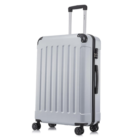 yonsly Koffer Suitcase L Silber, Trolley Reisekoffer, Rollkoffer Handgepäck mit 4 Rollen 360°, ABS Hartschalen, Sicherheitsschloss, Weicher Gummigriff, 210D-Futter