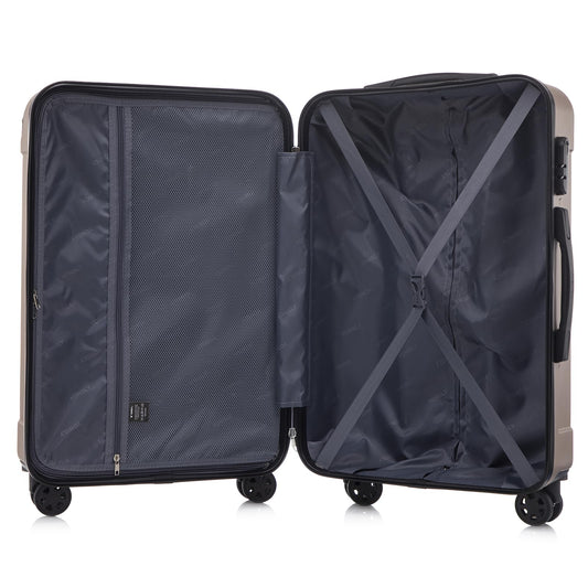 YONSLY® Koffer Suitcase Set, Trolley Reisekoffer, Rollkoffer Handgepäck mit 4 Rollen 360°, ABS Hartschalen, Sicherheitsschloss, Weicher Gummigriff, 210D-Futter (4er Set, S,M,L&XL, Champagner)