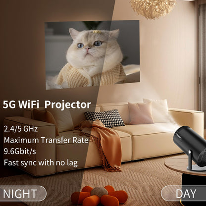 LQWELL® Projector, Mini Projector, Supports 5G WiFi, BT5.0 with Android OS, Auto Keystone Correction, 220-Degree Angle, 130-Inch Display for Phone/PC/Xbox, 4K Home Theater, HDMI, Black, 2024 Upgrade