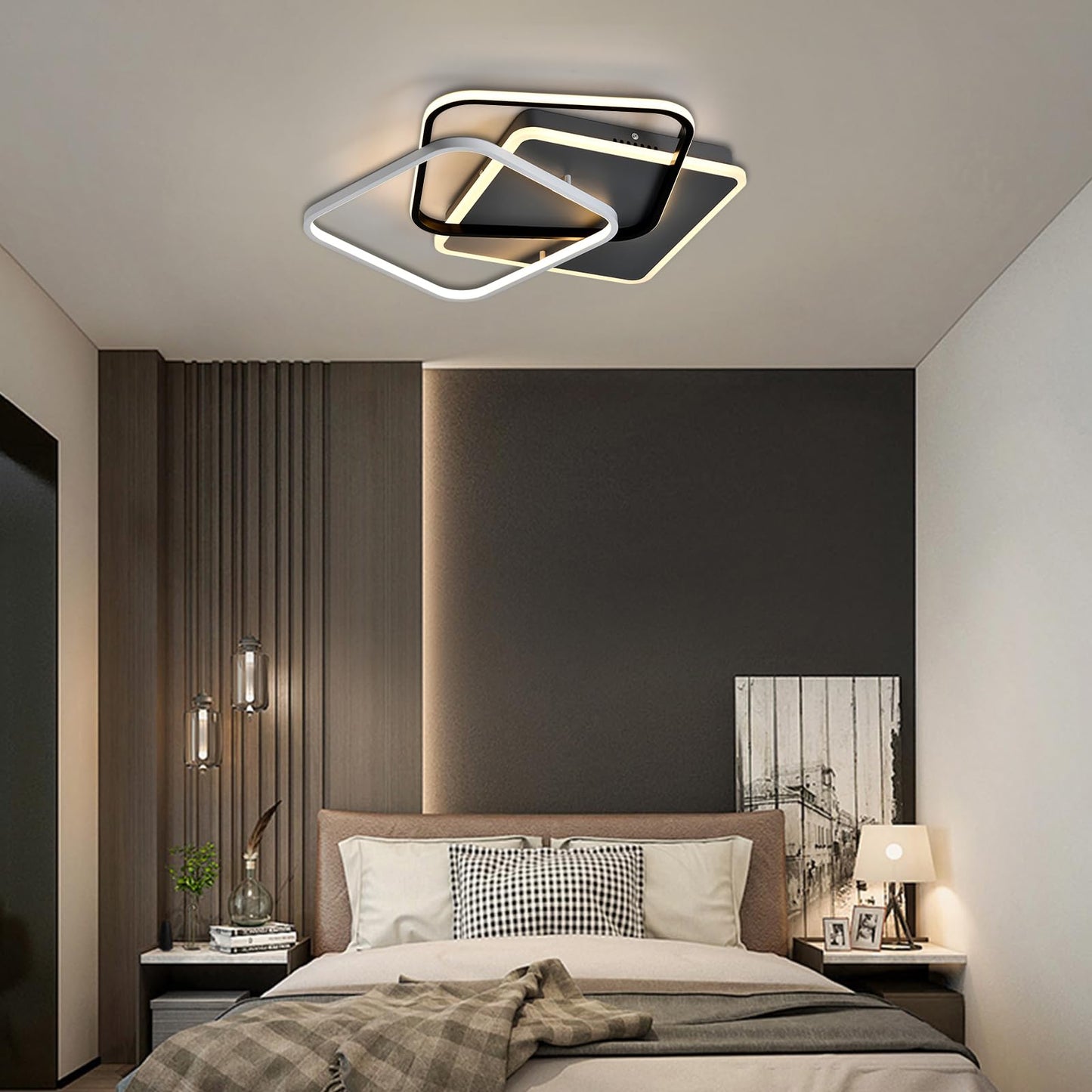LQWELL ® Deckenleuchte LED Deckenlampe, 31.5W 3000K Küchenlampe Modern Schlafzimmerlampe aus Aluminium Schwarz Weiß für Wohnzimmer Schlafzimmer Küche Balkon Flur Keller Büro, 560 * 545 * 80mm
