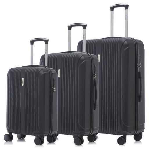 yonsly Koffer Trolley Reisekoffer Suitcase Set, Rollkoffer Handgepäck, Kofferset, Gepäckset mit 4 Rollen 360°, ABS Hartschalen, Zahlenschloss, Weicher Gummigriff (3er Set, M,L&XL, Schwarz)