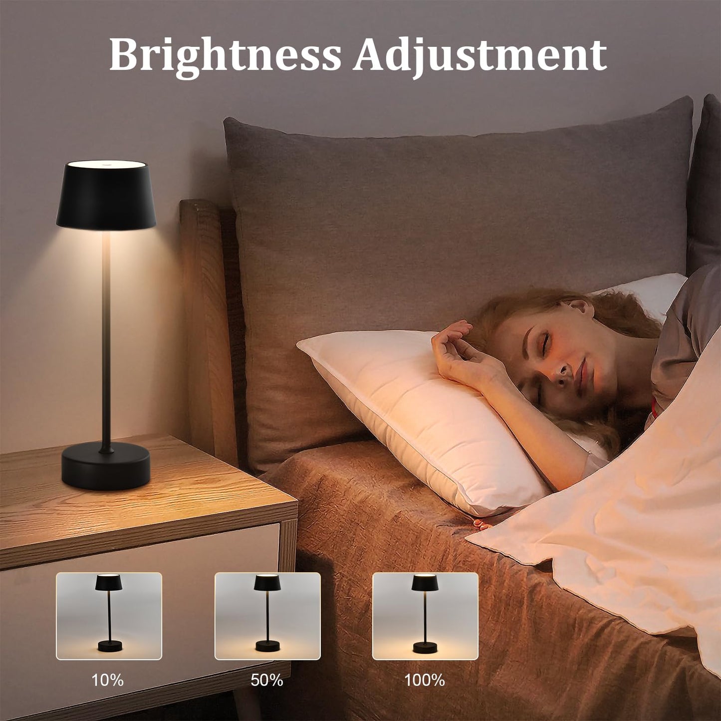 LQWELL® LED Tischlampe Kabellos Akku, Touch Tischleuchte Typ C USB Wiederaufladbar Nachttischlampe Lichtintensität einstellbar für Drinnen Wohnzimmer Schlafzimmer Abendessen Hotel Bar Restaurant
