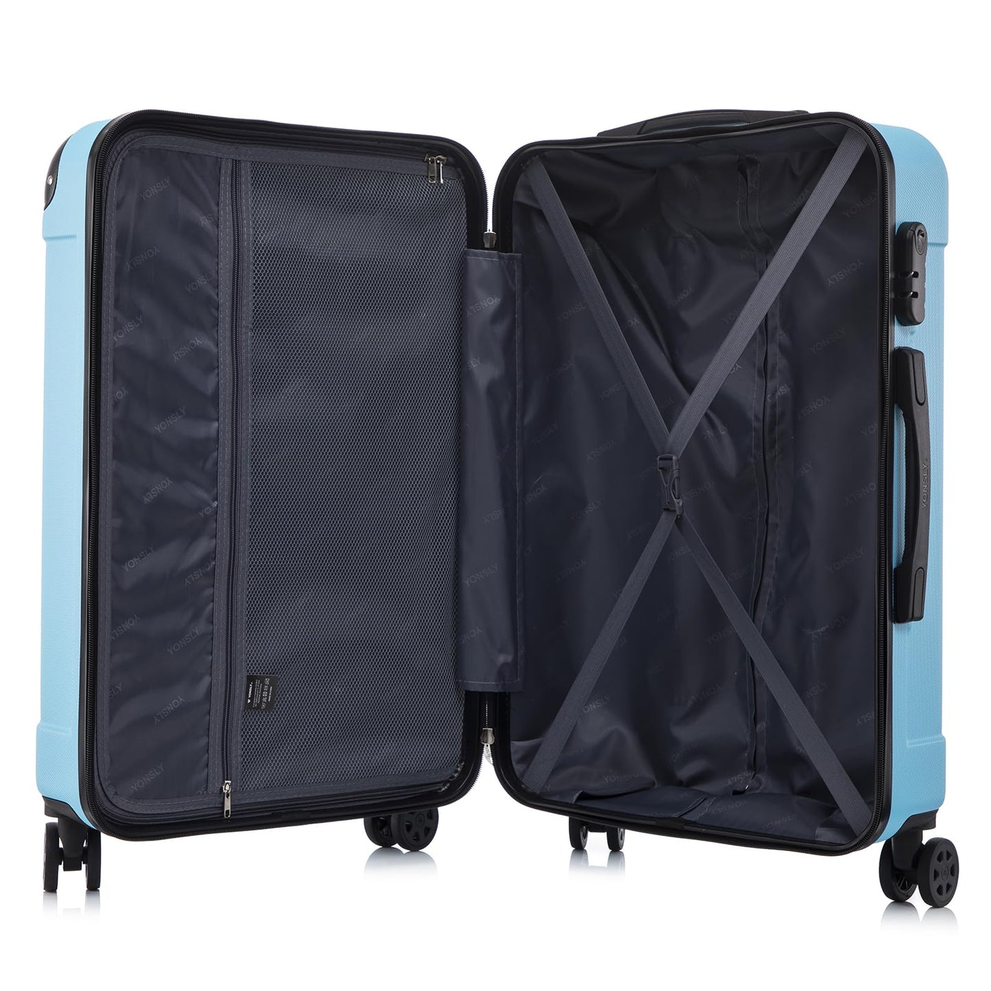 yonsly Koffer Suitcase M Hellblau, Trolley Reisekoffer, Rollkoffer Handgepäck mit 4 Rollen 360°, ABS Hartschalen, Sicherheitsschloss, Weicher Gummigriff, 210D-Futter