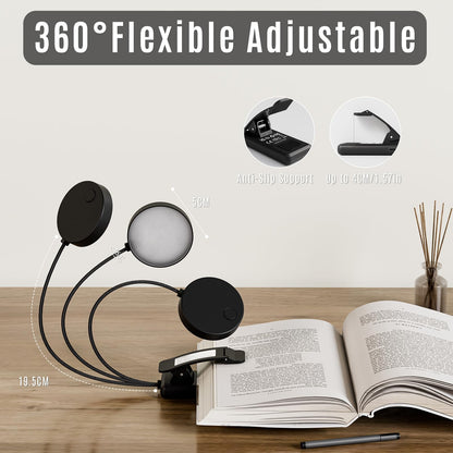 LQWELL®2× Nachttisch-Leselampe, wiederaufladbare USB-Leselampe, 3 Farbtemperaturen, 10 Helligkeitsstufen, stufenlos dimmbar, 360° flexibles Buchlicht für Kinder und Buchliebhaber (Schwarz, 2 Stück)