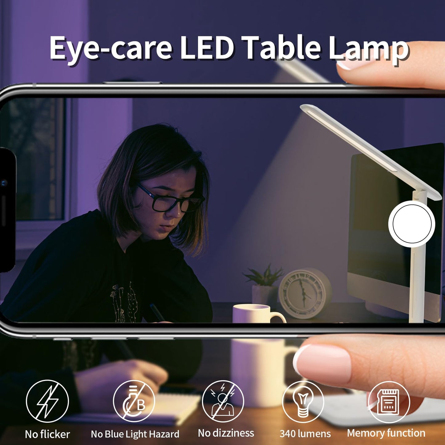 LQWELL® Desk Lamp LED, 3 Color Temperature Modes and 9 Brightness Levels Flicker-Free Eye Protection Bedside Lamp USB Charging Touch Control and Memory Function for Offices Bedrooms