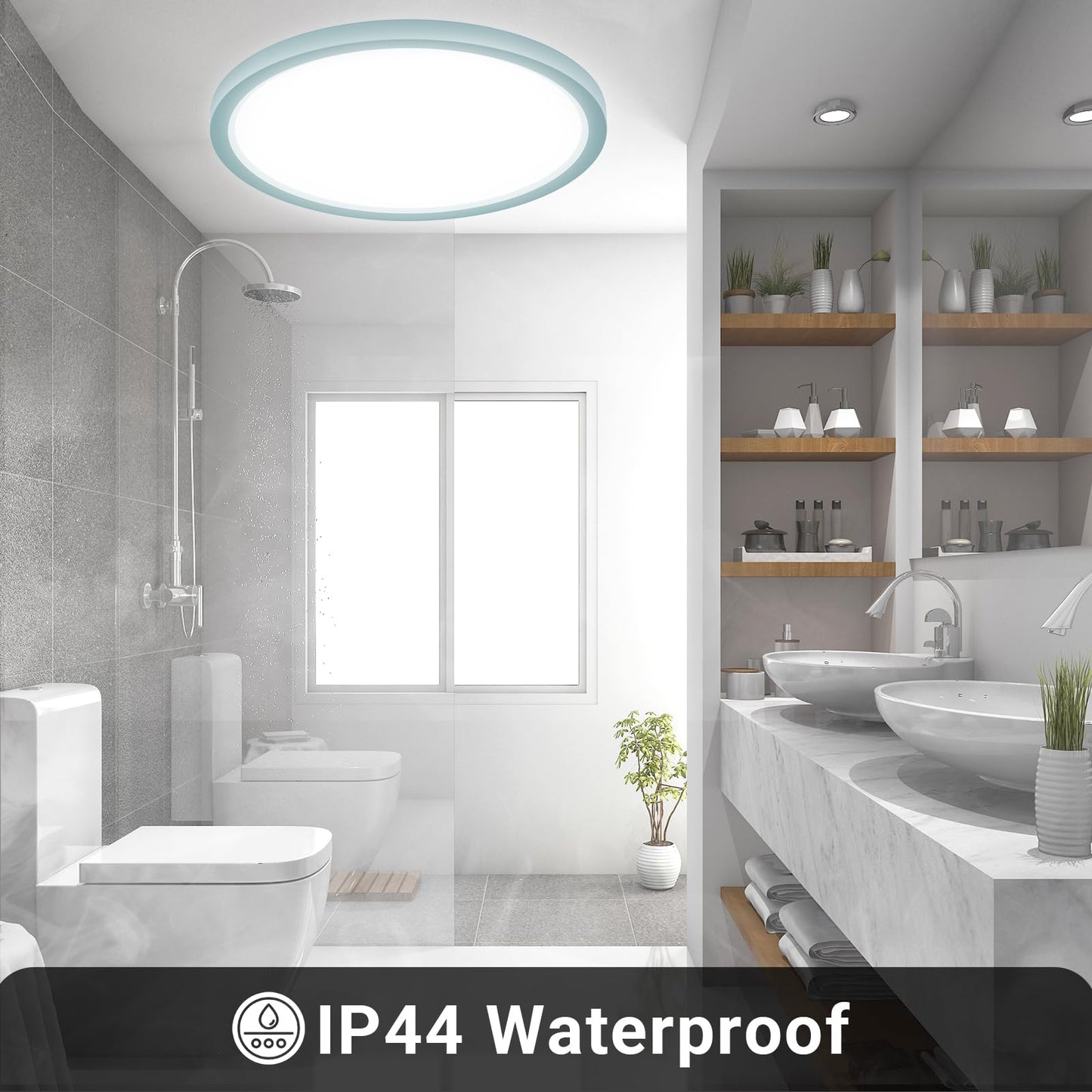 LQWELL® Ceiling Light LED Ceiling Lamp, IP44 Waterproof Bathroom Lamp Round Flat 18W 6000K 1600LM Modern Simple Lamp Thin for Living Room Bathroom Bedroom Kitchen Balcony Basement Office, 220 * 24mm