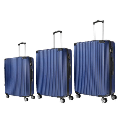 YONSLY® 3-Piece Luggage Set, Suitcase Trolley, Hardshell Suitcase, Carry-On Luggage Sets with 4 Wheels, Password Lock, Hard Case, M(20″), L(24″) and XL(28″), Dark Blue