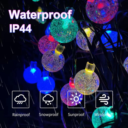 LQWELL® Solar Lichterkette Aussen 5M 15LED 8 Modi für Innen und Aussen Kettenlicht Kristall Kugeln IP44 Wasserdicht Garten Terrasse Balkon Hochzeit Party Fenster (Bunt)