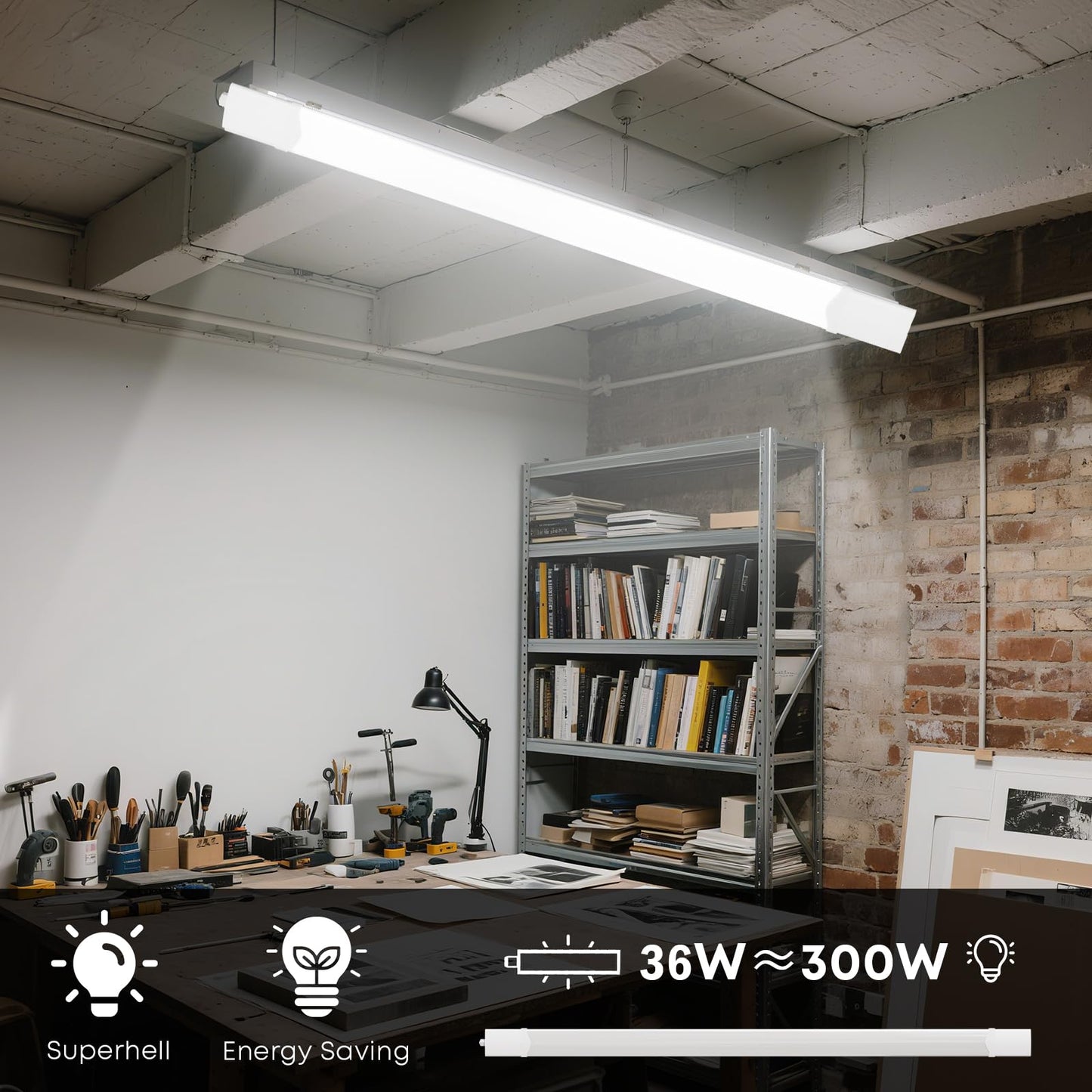 LQWELL LED Feuchtraumleuchte, LED Röhre 120x5.3x3.3cm IP65 Wasserfest, 36W 4100LM 6500K, Deckenleuchte Lange als Kellerleuchte, Wannenleuchte, Nassraumleuchte, Garagelampe, Werkstattlampe