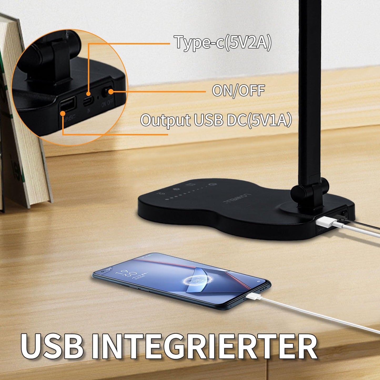 LQWELL® Doppelkopf-Schreibtischlampe LED Dimmbar, Doppelschwingarm-LED-Tischlampe 5 Farben und 10 Helligkeitsstufen Augenfreundliche Leselampe mit USB-Aufladung Touch-Steuerung & Memory Timer