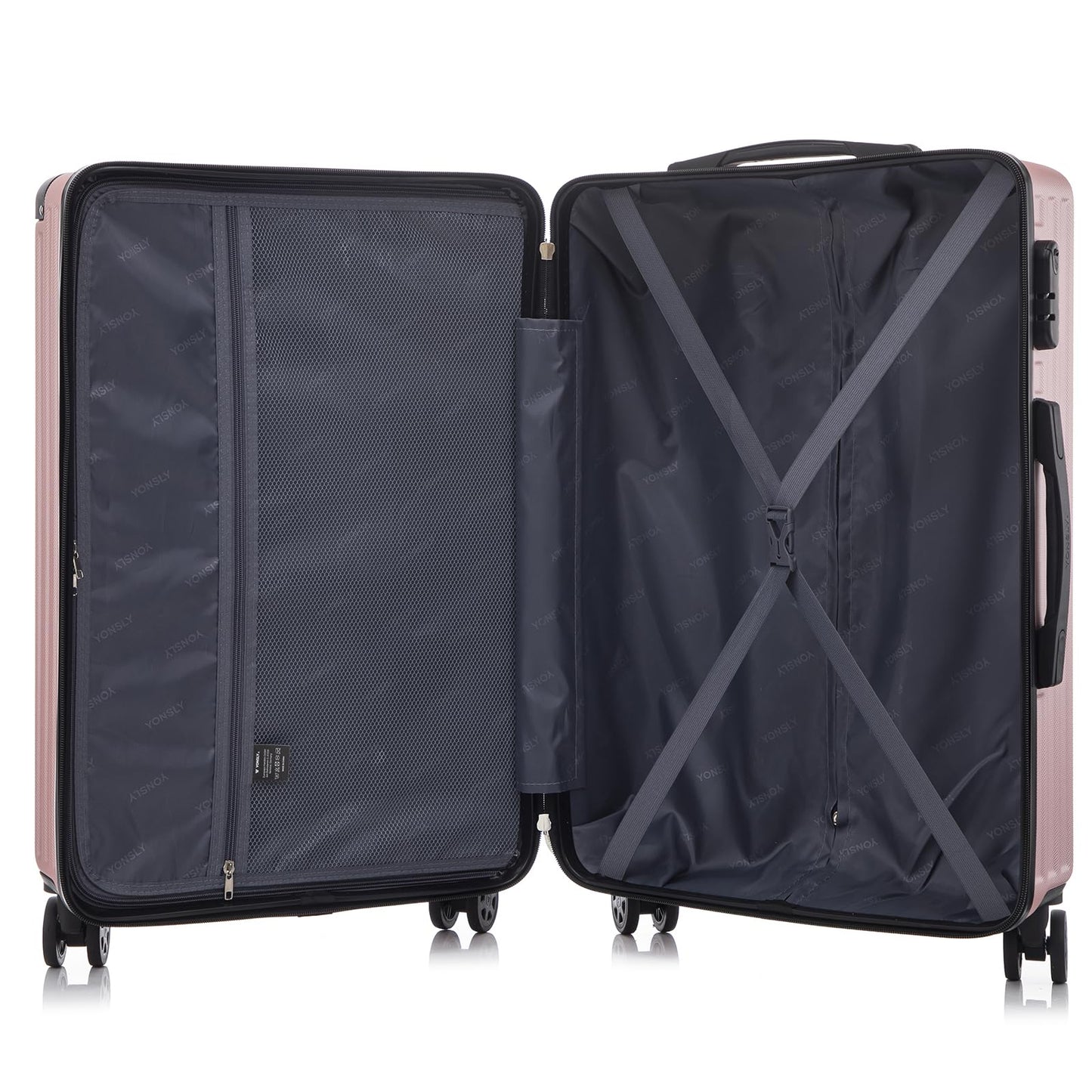 yonsly Trolley Reisekoffer Suitcase, Rollkoffer Handgepäck ABS Hartschalen mit 4 Rollen 360°, Sicherheitsschloss, Weicher Gummigriff, 210D-Futter (XL, Roségold)