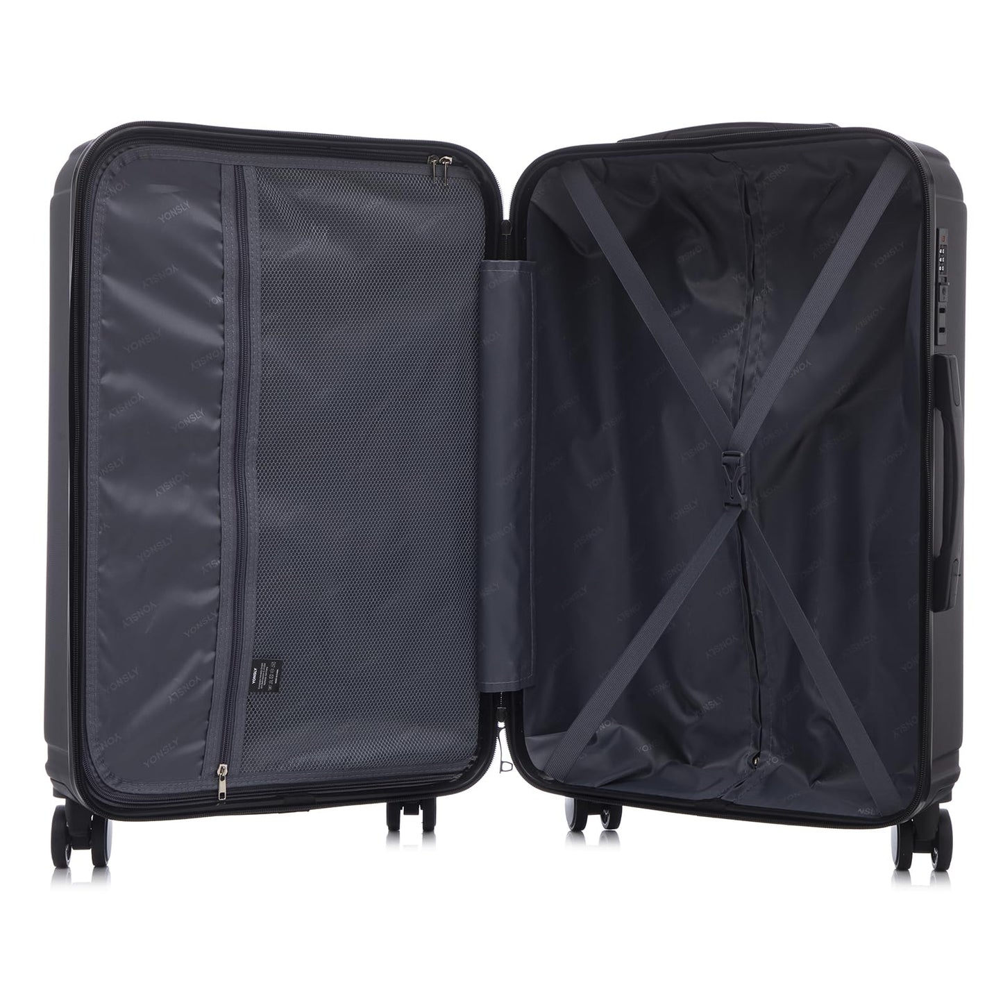 yonsly Koffer Trolley Reisekoffer Suitcase Set, Rollkoffer Handgepäck, Kofferset, Gepäckset mit 4 Rollen 360°, ABS Hartschalen, Zahlenschloss, Weicher Gummigriff (3er Set, M,L&XL, Schwarz)