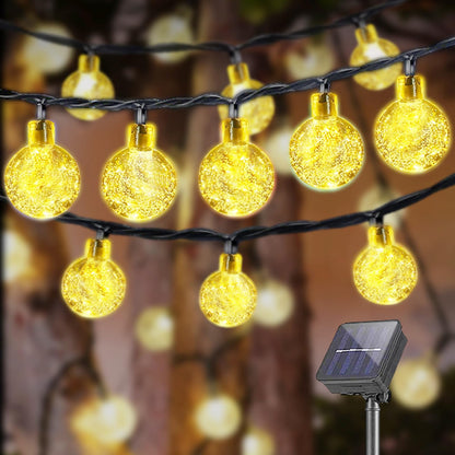 LQWELL® Solar Lichterkette Aussen 5M 15LED 8 Modi für Innen und Aussen Kettenlicht Kristall Kugeln IP44 Wasserdicht Garten Terrasse Balkon Hochzeit Party Fenster (Warmweiß)