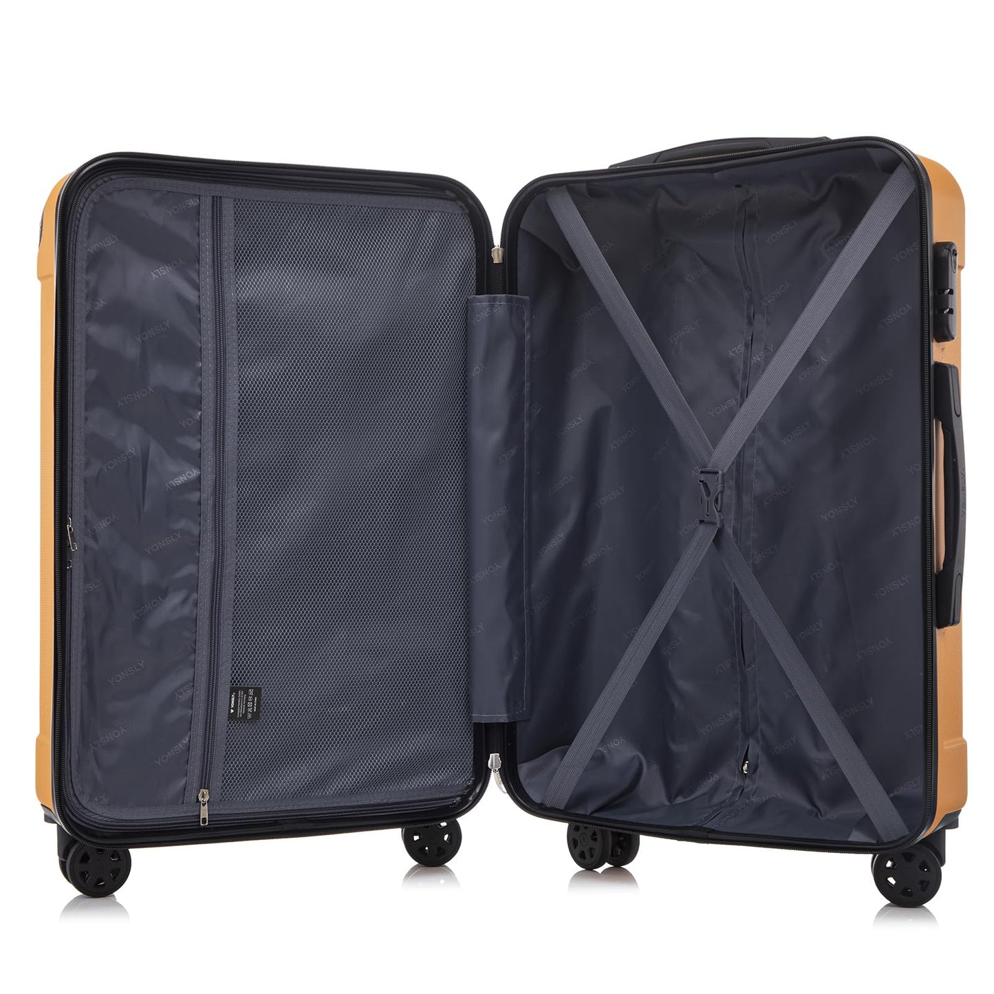 yonsly Koffer Suitcase M Orange, Trolley Reisekoffer, Rollkoffer Handgepäck mit 4 Rollen 360°, ABS Hartschalen, Sicherheitsschloss, Weicher Gummigriff, 210D-Futter