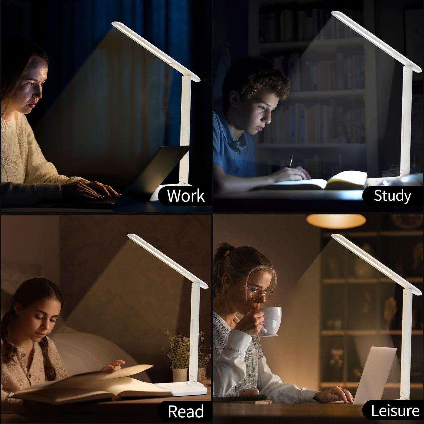 LQWELL® Desk Lamp LED, 3 Color Temperature Modes and 9 Brightness Levels Flicker-Free Eye Protection Bedside Lamp USB Charging Touch Control and Memory Function for Offices Bedrooms