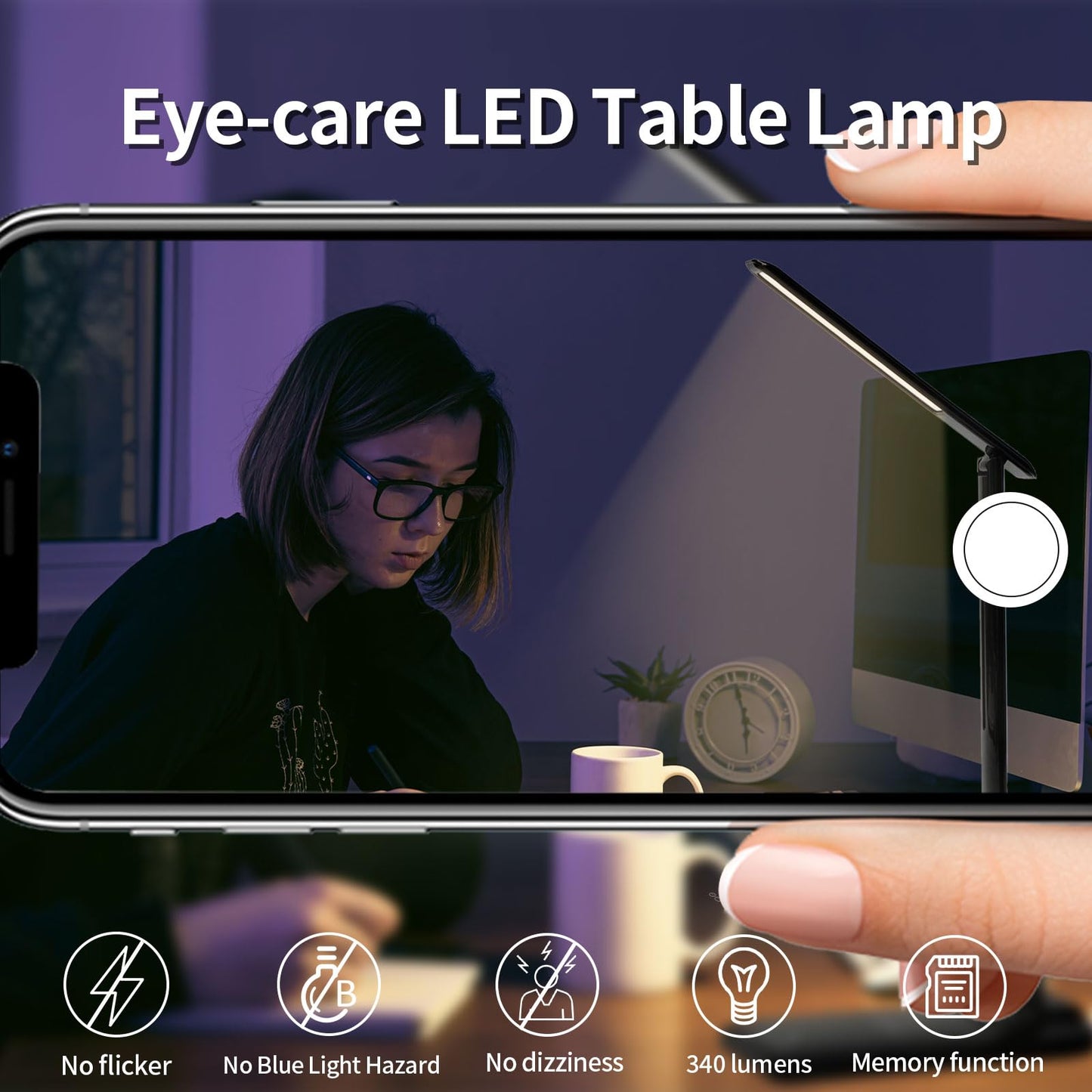 LQWELL® Desk Lamp LED, 3 Color Temperature Modes and 9 Brightness Levels Flicker-Free Eye Protection Bedside Lamp USB Charging Touch Control and Memory Function for Offices Bedrooms