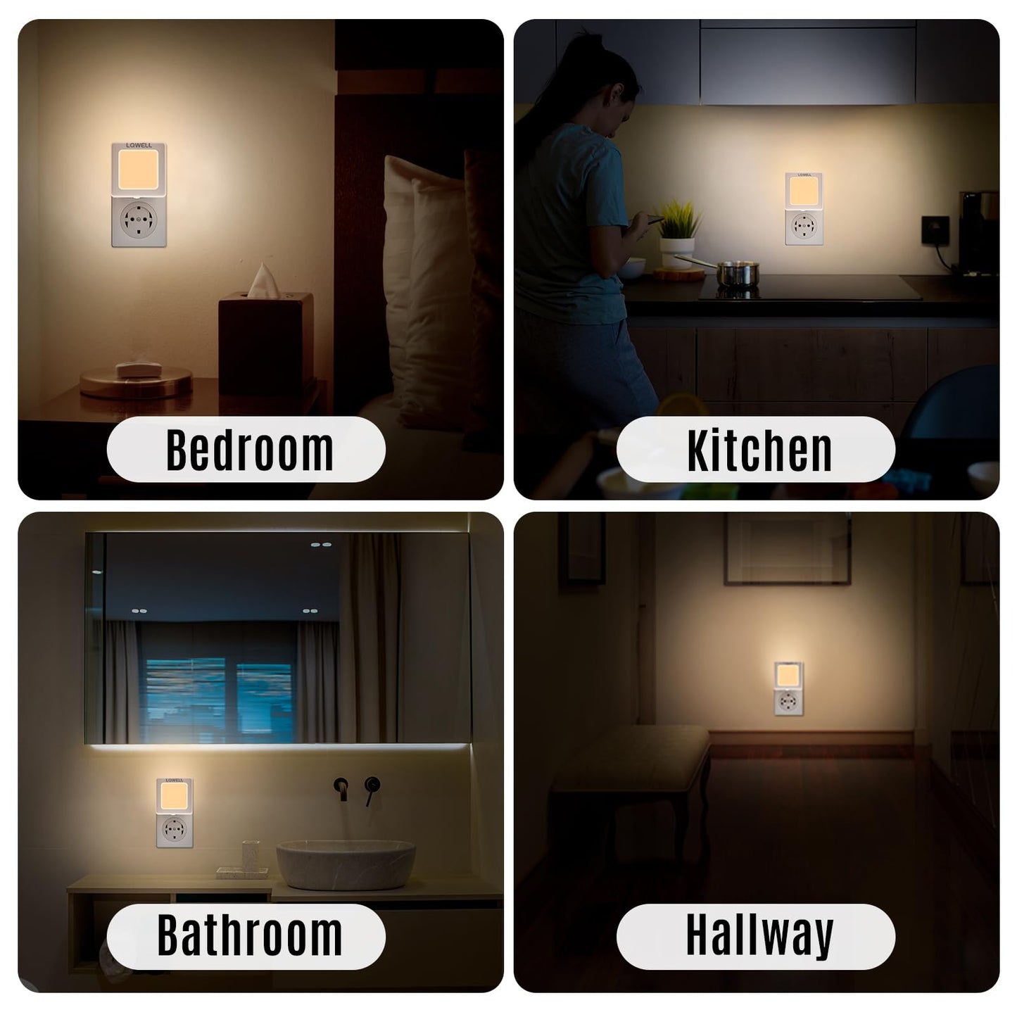 LQWELL® Nachtlicht Steckdose Faltbar mit Dämmerungssensor, Nachtlampe Einstellbare Helligkeit, Automatisch Steckdosenlicht, Orientierungslicht Warmweiß für Kinder Zimmer Gang Treppen (Weiß, 2 STK)
