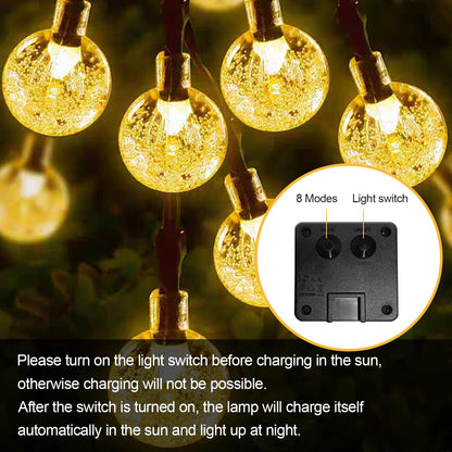 LQWELL® Solar Lichterkette Aussen 5M 15LED 8 Modi für Innen und Aussen Kettenlicht Kristall Kugeln IP44 Wasserdicht Garten Terrasse Balkon Hochzeit Party Fenster (Warmweiß)