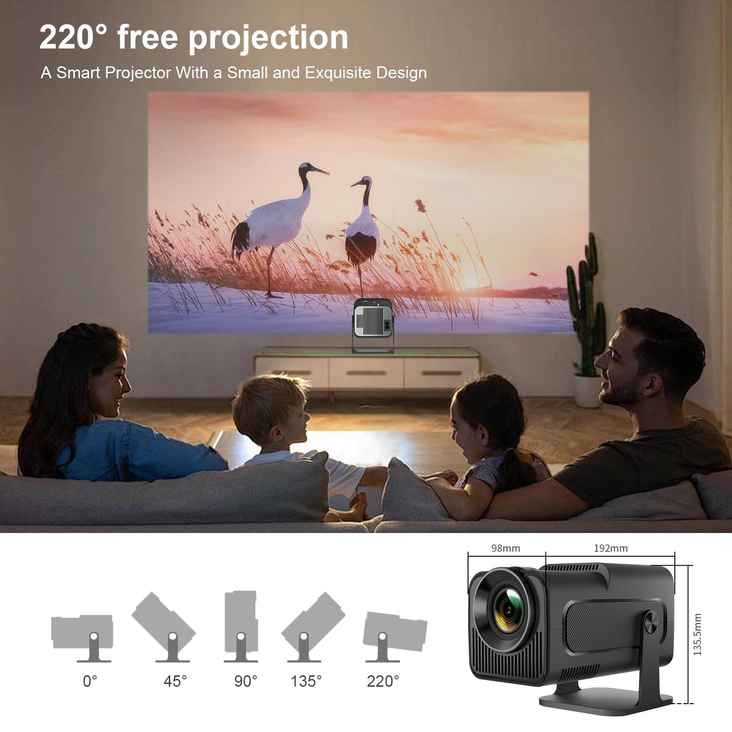 LQWELL Beamer, Mini Projektor, Native 1080P 4K Heimkino Beamer unterstützt 5G WiFi, BT5.0 mit Android OS, Automatische Trapezkorrektur, 220-Grad-Winkel, 135-Zoll-Display für Phone/PC/Lap/Xbox/Stick