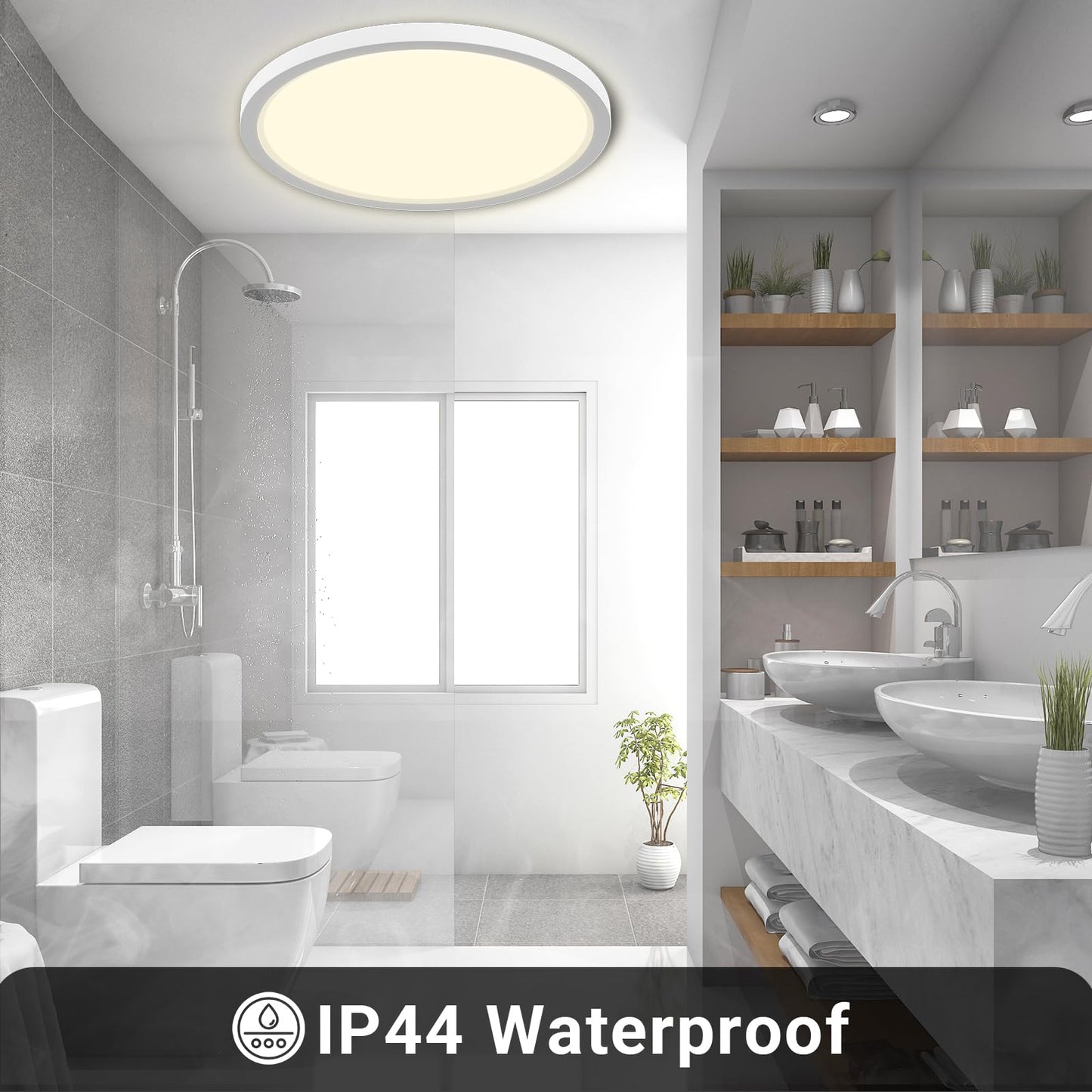 LQWELL® Deckenleuchte LED Deckenlampe, 1,6CM Ultradünn Rund Flach IP44 Wasserfest Badlampe 24W 4000K 2500LM Modern für Wohnzimmer Badezimmer Schlafzimmer Küche Balkon Keller Büro, 300 * 16mm