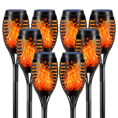 Solar-Fackellicht-Set: 8 schwarze Außenleuchten mit Flammeneffekt und blauer Solaroberseite