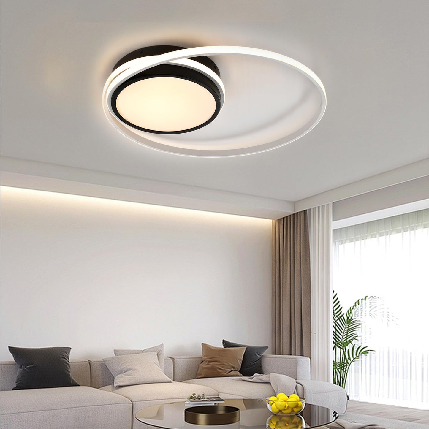 LQWELL ® Ceiling light LED ceiling lamp, 34.5W 3000K kitchen lamp modern bedroom lamp made of aluminum black white for living room bedroom kitchen balcony hallway basement office, 590 * 90mm