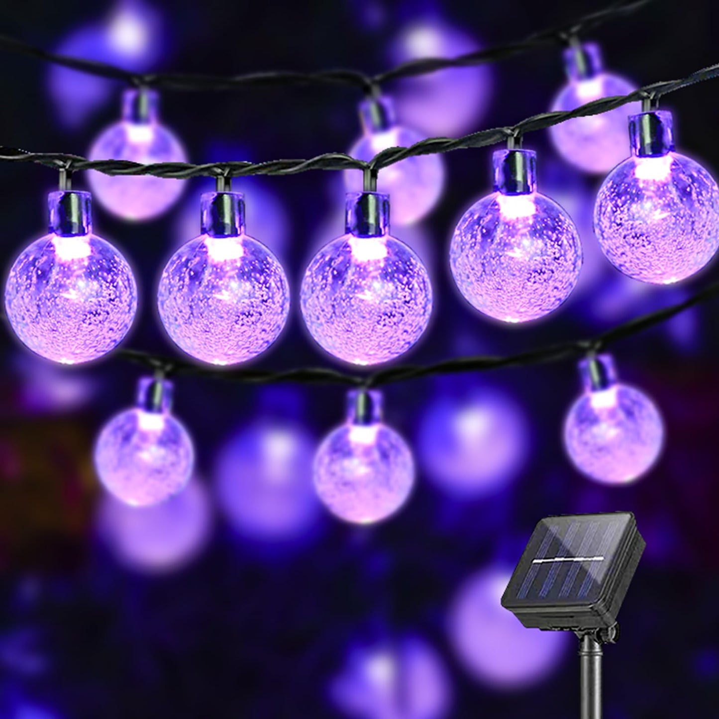 LQWELL® Solar Lichterkette Aussen 5M 15LED 8 Modi für Innen und Aussen Kettenlicht Kristall Kugeln IP44 Wasserdicht Garten Terrasse Balkon Hochzeit Party Fenster (Lila)