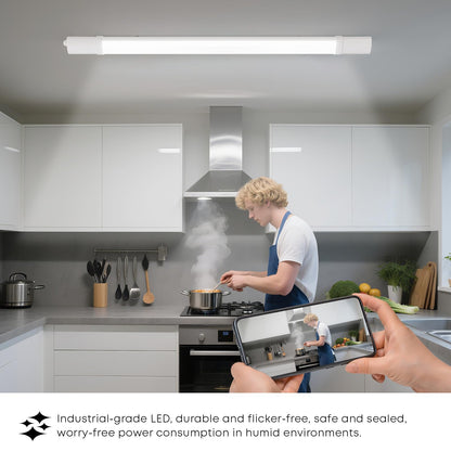 LQWELL LED Feuchtraumleuchte, LED Röhre 120x5.5x3cm IP65 Wasserfest, 24W 2750LM 6500K, Deckenleuchte Lange als Kellerleuchte, Wannenleuchte, Nassraumleuchte, Garagelampe, Werkstattlampe