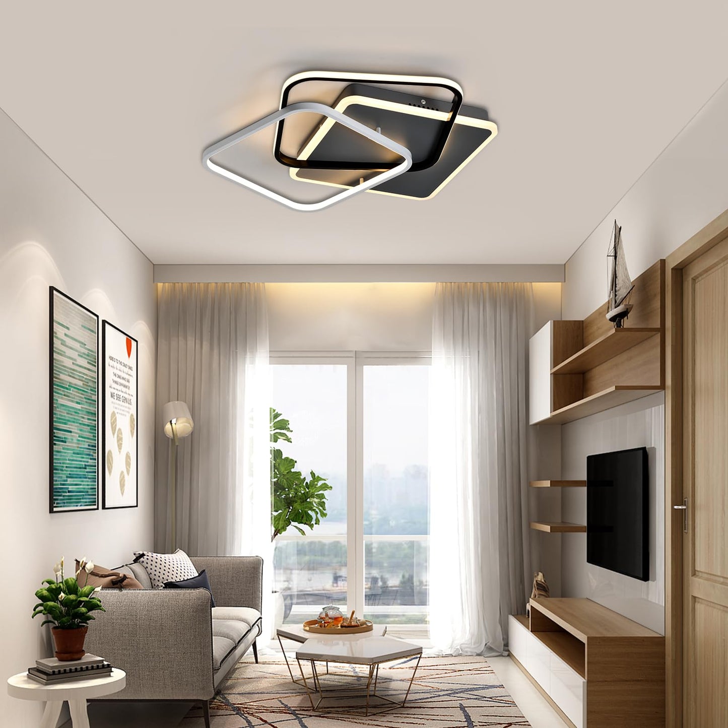 LQWELL ® Deckenleuchte LED Deckenlampe, 31.5W 3000K Küchenlampe Modern Schlafzimmerlampe aus Aluminium Schwarz Weiß für Wohnzimmer Schlafzimmer Küche Balkon Flur Keller Büro, 560 * 545 * 80mm