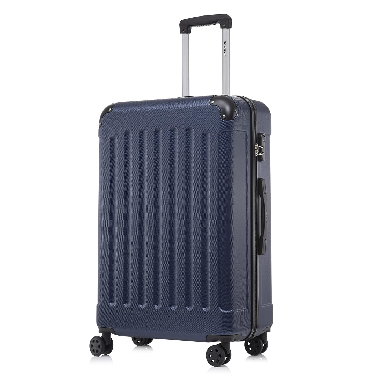yonsly Koffer Suitcase L Dunkelblau, Trolley Reisekoffer, Rollkoffer Handgepäck mit 4 Rollen 360°, ABS Hartschalen, Sicherheitsschloss, Weicher Gummigriff, 210D-Futter