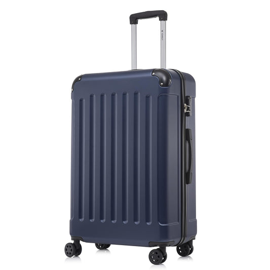 yonsly Koffer Suitcase L Dunkelblau, Trolley Reisekoffer, Rollkoffer Handgepäck mit 4 Rollen 360°, ABS Hartschalen, Sicherheitsschloss, Weicher Gummigriff, 210D-Futter