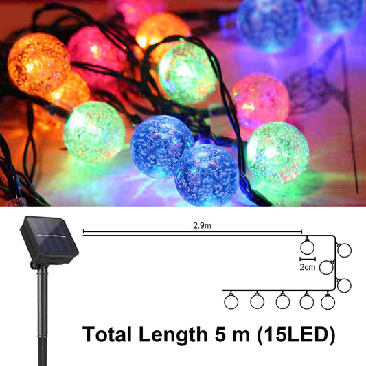 LQWELL® Solar Lichterkette Aussen 5M 15LED 8 Modi für Innen und Aussen Kettenlicht Kristall Kugeln IP44 Wasserdicht Garten Terrasse Balkon Hochzeit Party Fenster (Bunt)