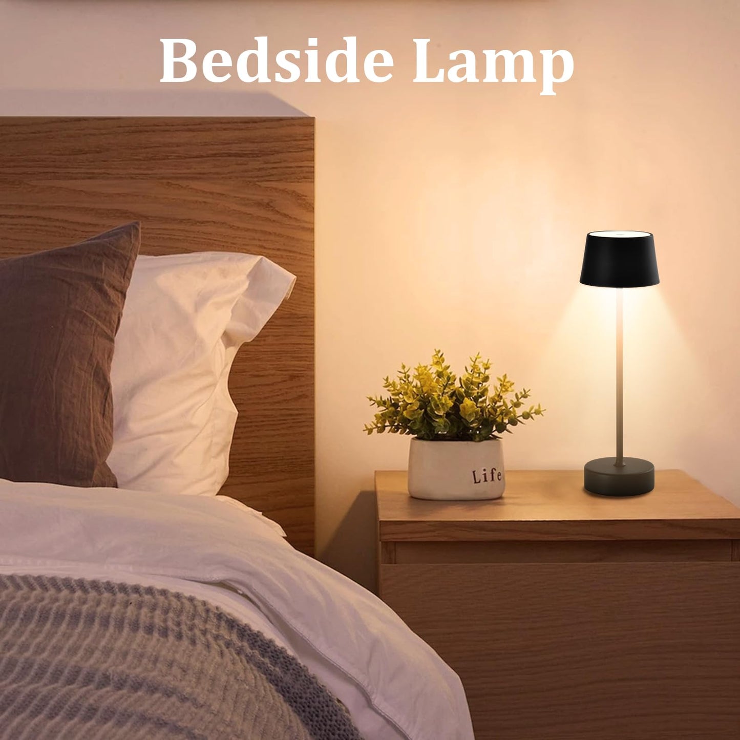 LQWELL® LED Tischlampe Kabellos Akku, Touch Tischleuchte Typ C USB Wiederaufladbar Nachttischlampe Lichtintensität einstellbar für Drinnen Wohnzimmer Schlafzimmer Abendessen Hotel Bar Restaurant